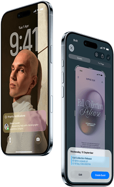 Two iPhone Air devices, front exterior, side exterior, thin profile, Lock Screen, visual intelligence feature in use
