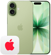iPhone 17, back exterior, Sage finish, Fusion dual-camera system, front exterior, Dynamic Island, thin black display border, AppleCare+ logo