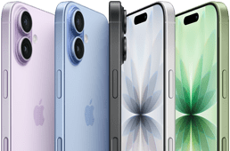 iPhone 17, exterior front, exterior rear, exterior side, five colors: Lavender, Mist Blue, Black, White, and Sage