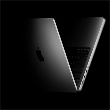 MacBook Pro positioned into the shape of a V, referencing the M5 chip