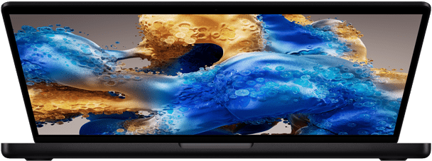 Slightly open MacBook Pro revealing a colorful screen