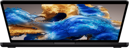 Slightly open MacBook Pro revealing a colorful screen