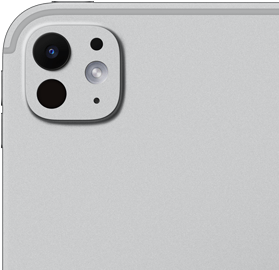 iPad Pro, back exterior, silver color, pro camera system with five-element lens and adaptive true tone flash