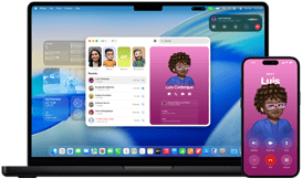 14-inch MacBook Pro and iPhone 16 — the iPhone is calling a contact named Luis while the MacBook Pro shows the same call in the Phone app