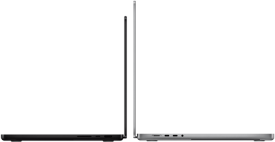 MacBook Pro 14-inch and 16-inch back to back, showing size difference and emphasizing the narrow profile