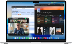 MacBook Air, screen shows Notion, Jira, and Zoom open in three separate windows, to show that macOS enables running multiple apps smoothly