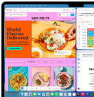 MacBook Air, screen shows Figma, Zoho, and Quip open in three separate windows, to demonstrate multitasking